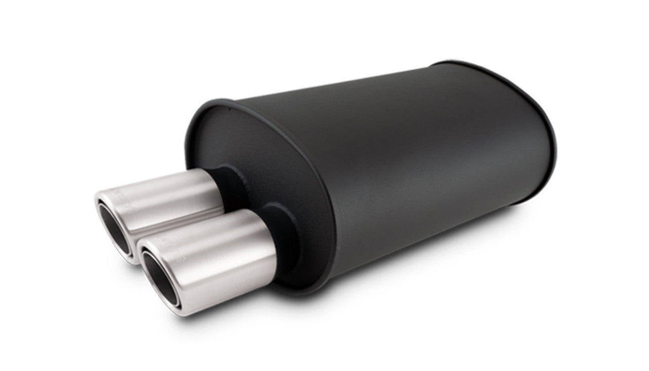 Vibrant Performance Muffler - Streetpower - 3 in Center Inlet - Dual 3 in Outlets - Stainless Brushed Tips - 15 x 9.5