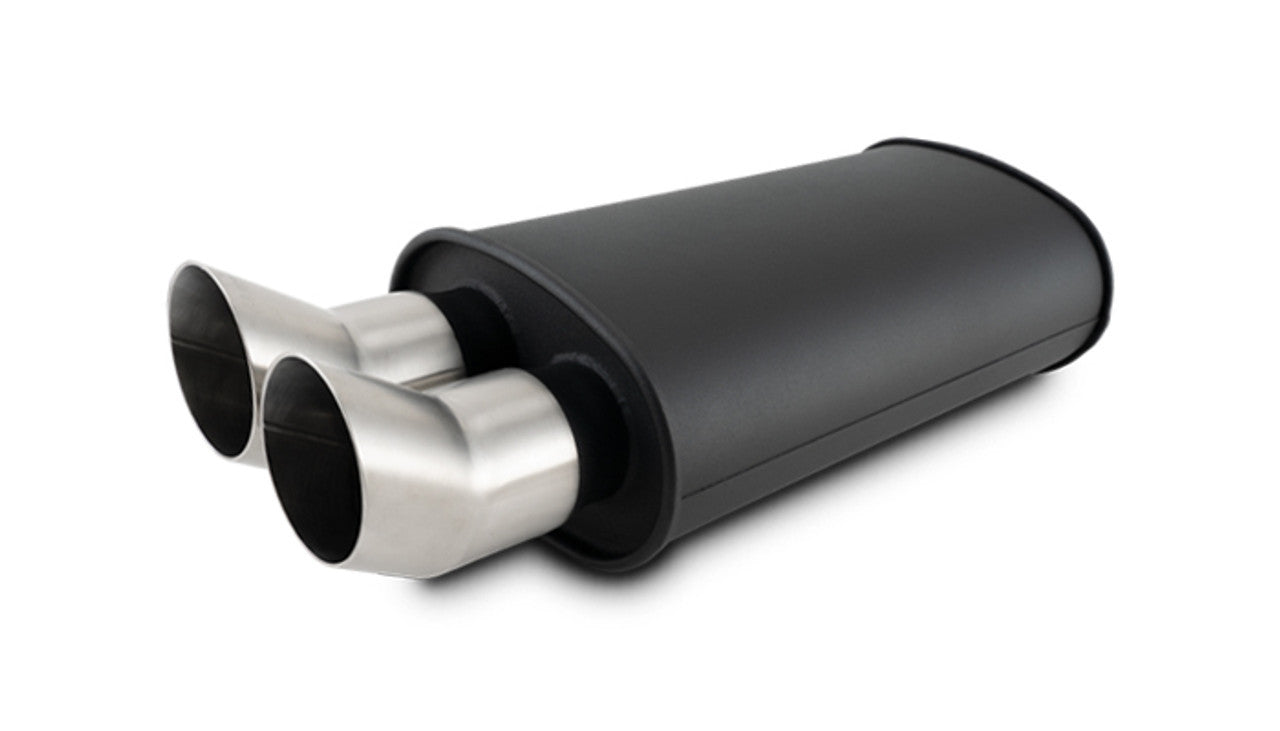 Vibrant Performance Muffler - Streetpower - 2.5 in Center Inlet - Dual 3 in Outlets - Stainless Brushed Tips - 15 x 9