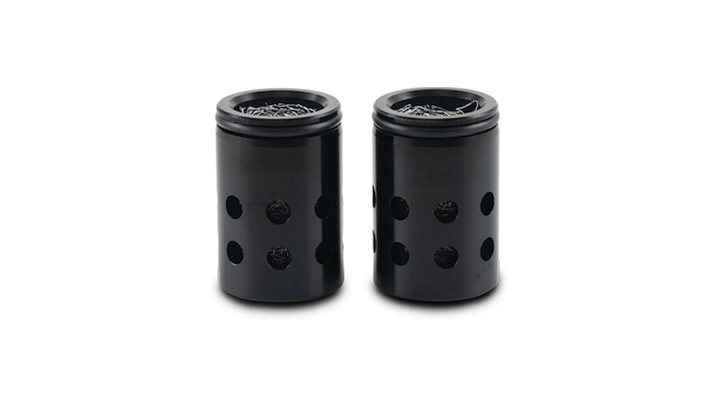 Vibrant Performance Catch Can Filter - Barrel Style - 12 AN O-Ring - Mesh - Aluminum - Black Anodized - Pair