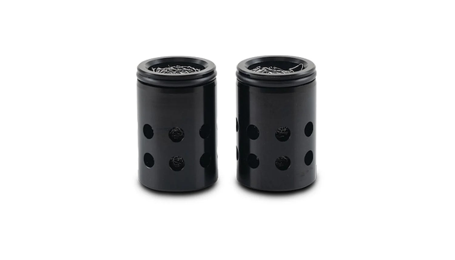 Vibrant Performance Catch Can Filter - Barrel Style - 12 AN O-Ring - Mesh - Aluminum - Black Anodized - Pair