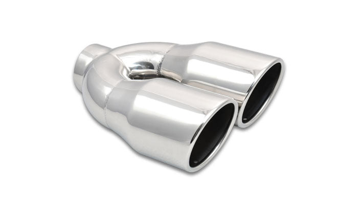 Vibrant Performance Exhaust Tip - Weld-On - 2-1/2 in Inlet - Dual 3-1/2 in Round Outlet - 10 in Long - Single Wall -