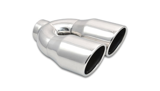 Vibrant Performance Exhaust Tip - Weld-On - 2-1/2 in Inlet - Dual 3-1/2 in Round Outlet - 10 in Long - Single Wall -