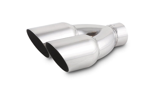 Vibrant Performance Exhaust Tip - Weld-On - 2.5 in Inlet - Dual 3.5 in Round Outlets - 10 in Long - Single Wall - Cut