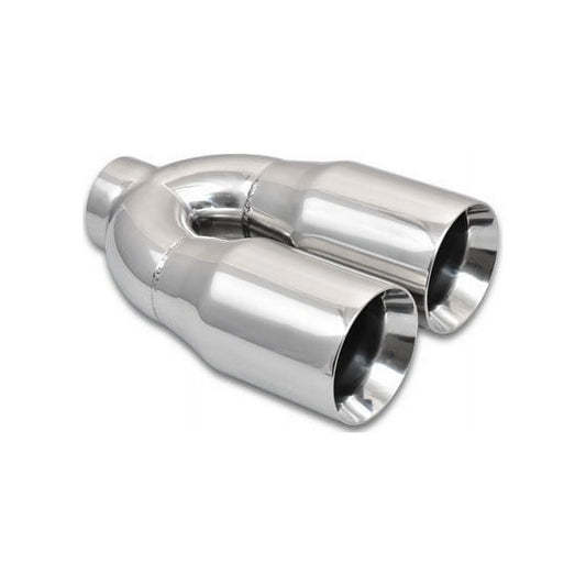Vibrant Performance Exhaust Tip - Weld-On - 2.5 in Inlet - 3.5 in Dual Outlet - 10 in Long - Double Wall - Beveled