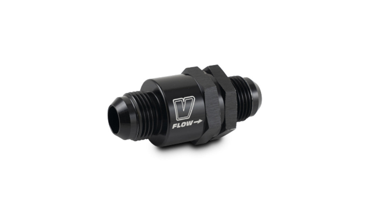 Vibrant Performance Check Valve - Piston - 10 AN Male Inlet - 10 AN Male Outlet - External - Aluminum - Black Anodized