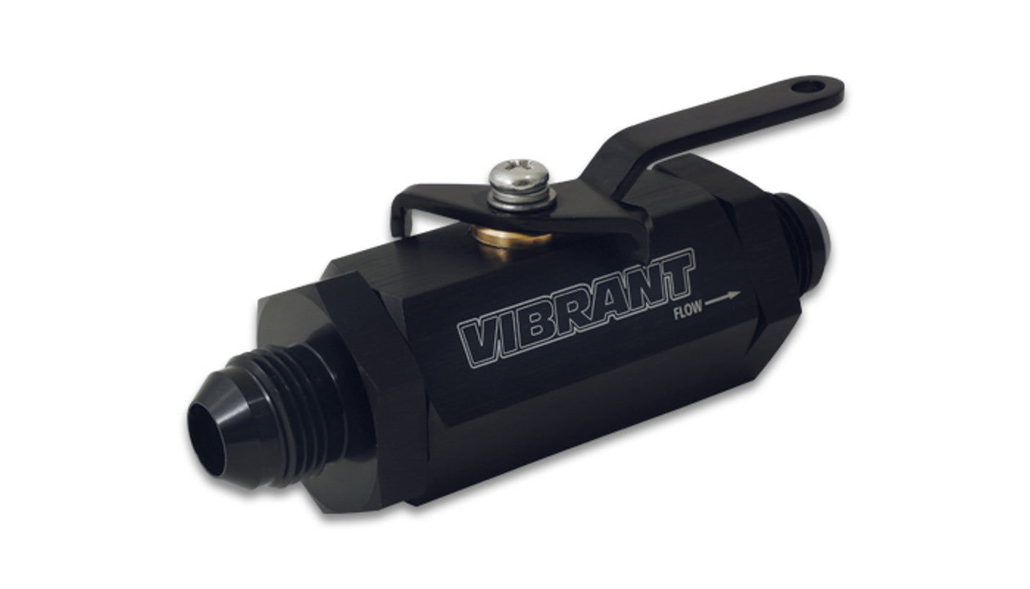 Vibrant Performance Shut Off Valve - Manual - 8 AN Male Inlet - 8 AN Male Outlet - Aluminum - Black Anodized - Each