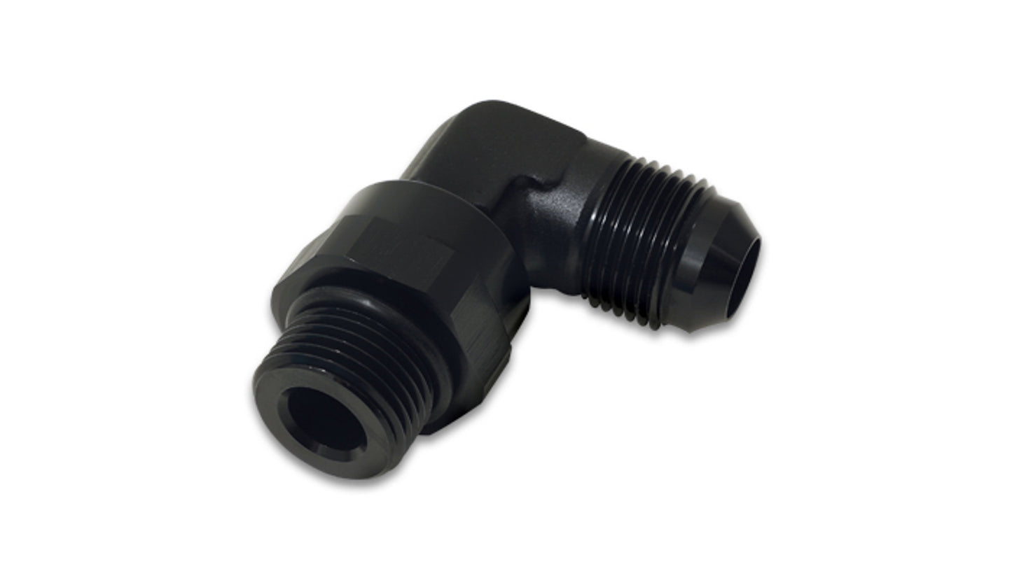 Vibrant Performance Fitting - Adapter - 90 Degree - 6 AN Male to 6 AN Male O-Ring Swivel - Aluminum - Black Anodized -