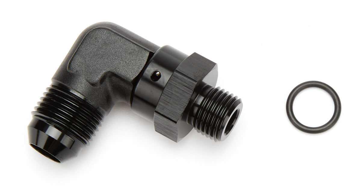 Vibrant Performance Fitting - Adapter - 90 Degree - 8 AN Male to 6 AN Male O-Ring Swivel - Aluminum - Black Anodized -