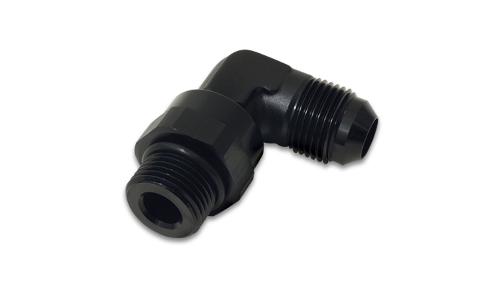 Vibrant Performance Fitting - Adapter - 90 Degree - 10 AN Male to 10 AN Male O-Ring - Swivel - Aluminum - Black