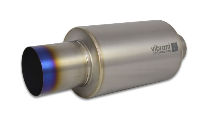 Vibrant Performance Muffler - Titanium - 2-1/2 in Center Inlet - 4 in Center Outlet - 6.25 in Diameter Round Body - 17