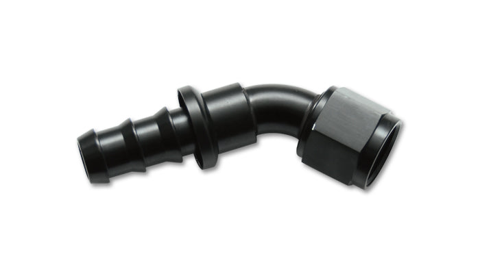 Vibrant Performance Fitting - Hose End - Push-On - 45 Degree - 8 AN Hose Barb to 8 AN Female - Aluminum - Black