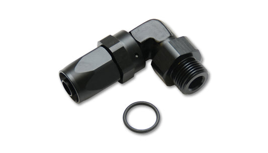 Vibrant Performance Fitting - Hose End - 90 Degree - 8 AN Hose to 8 AN Male O-Ring - Aluminum - Black Anodized - Each
