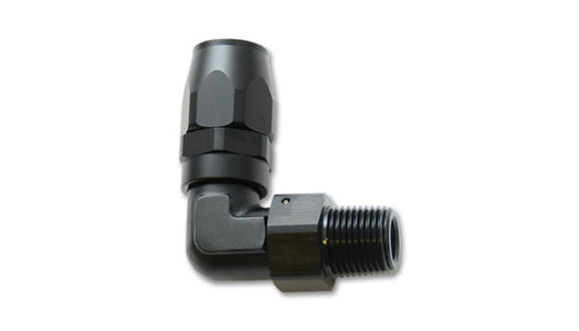 Vibrant Performance Fitting - Hose End - 90 Degree - 6 AN Hose to 1/4 in NPT Male - Aluminum - Black Anodized - Each