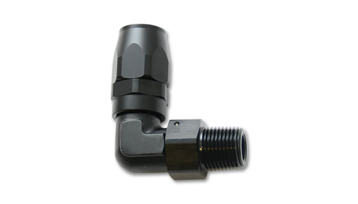 Vibrant Performance Fitting - Hose End - 90 Degree - 6 AN Hose to 3/8 in NPT Male - Aluminum - Black Anodized - Each