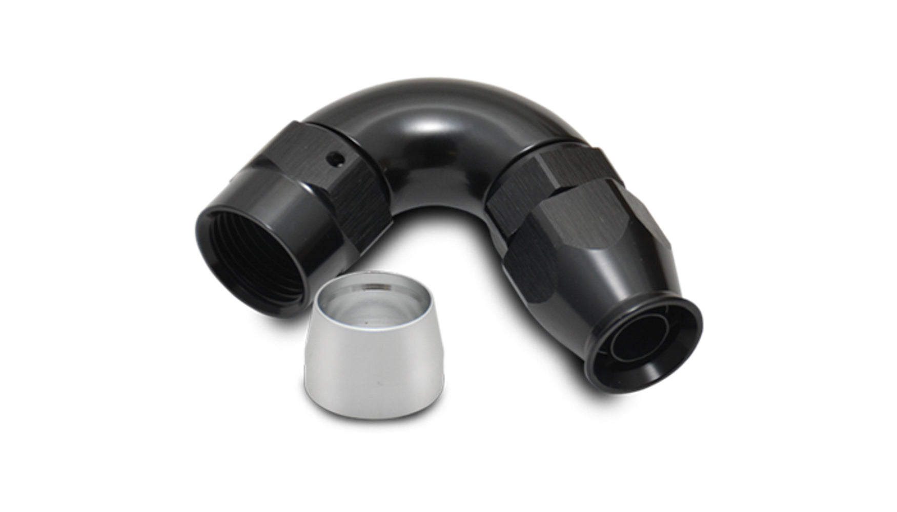 Vibrant Performance Fitting - Hose End - 120 Degree - 12 AN PTFE Hose to 12 AN Female - Aluminum - Black Anodized - Each