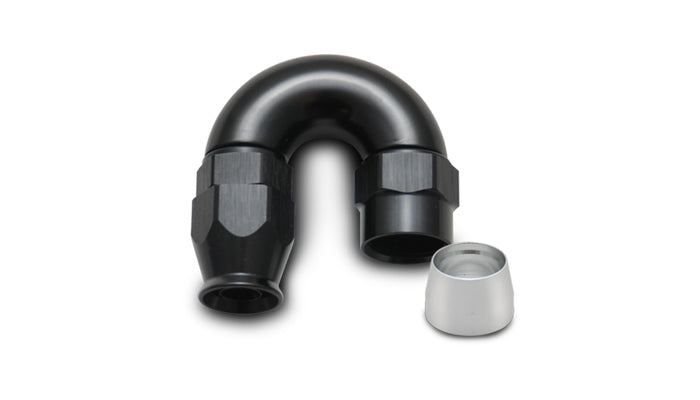 Vibrant Performance Fitting - Hose End - 180 Degree - 8 AN PTFE Hose to 8 AN Female - Aluminum - Black Anodized - Each