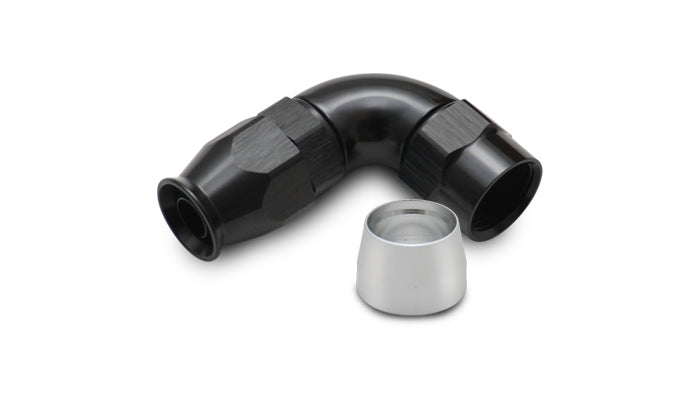 Vibrant Performance Fitting - Hose End - 90 Degree - 4 AN PTFE Hose to 4 AN Female - Aluminum - Black Anodized - Each