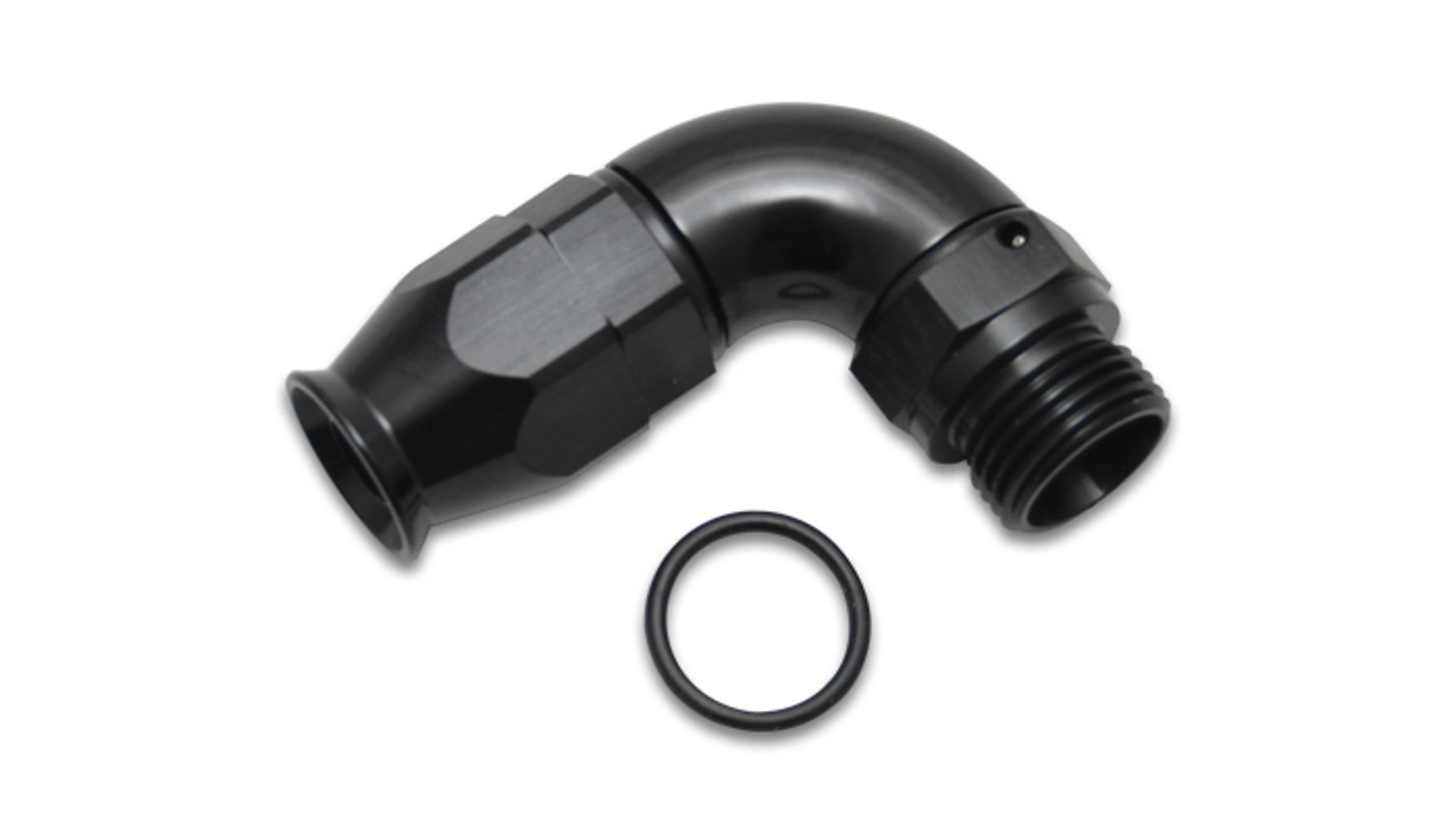 Vibrant Performance Fitting - Hose End - 90 Degree - 6 AN PTFE Hose to 6 AN Male O-Ring - Aluminum - Black Anodized -