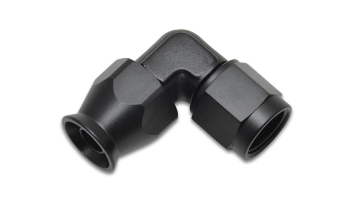 Vibrant Performance Fitting - Hose End - Tight Radius - 90 Degree - 8 AN PTFE Hose to 8 AN Female - Aluminum - Black