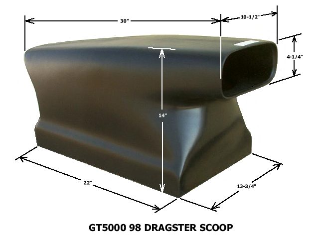 98 Dragster Fiberglass Scoop ***; 30" L X 12" W X 14" Tall (Base 22"L X 13 3/4"W) - Glasstek GT5000 product image